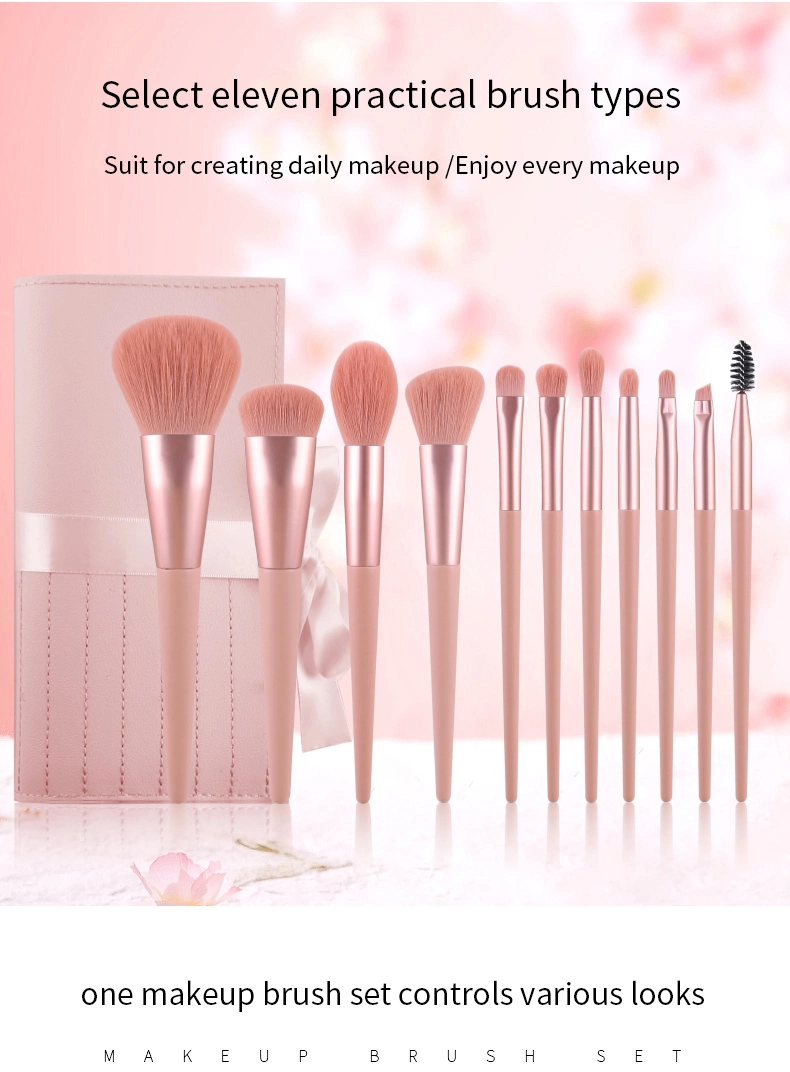 11 PCS Pink Make up Brush Professional Cosmetic Brush Set for Cream Foundation Powder