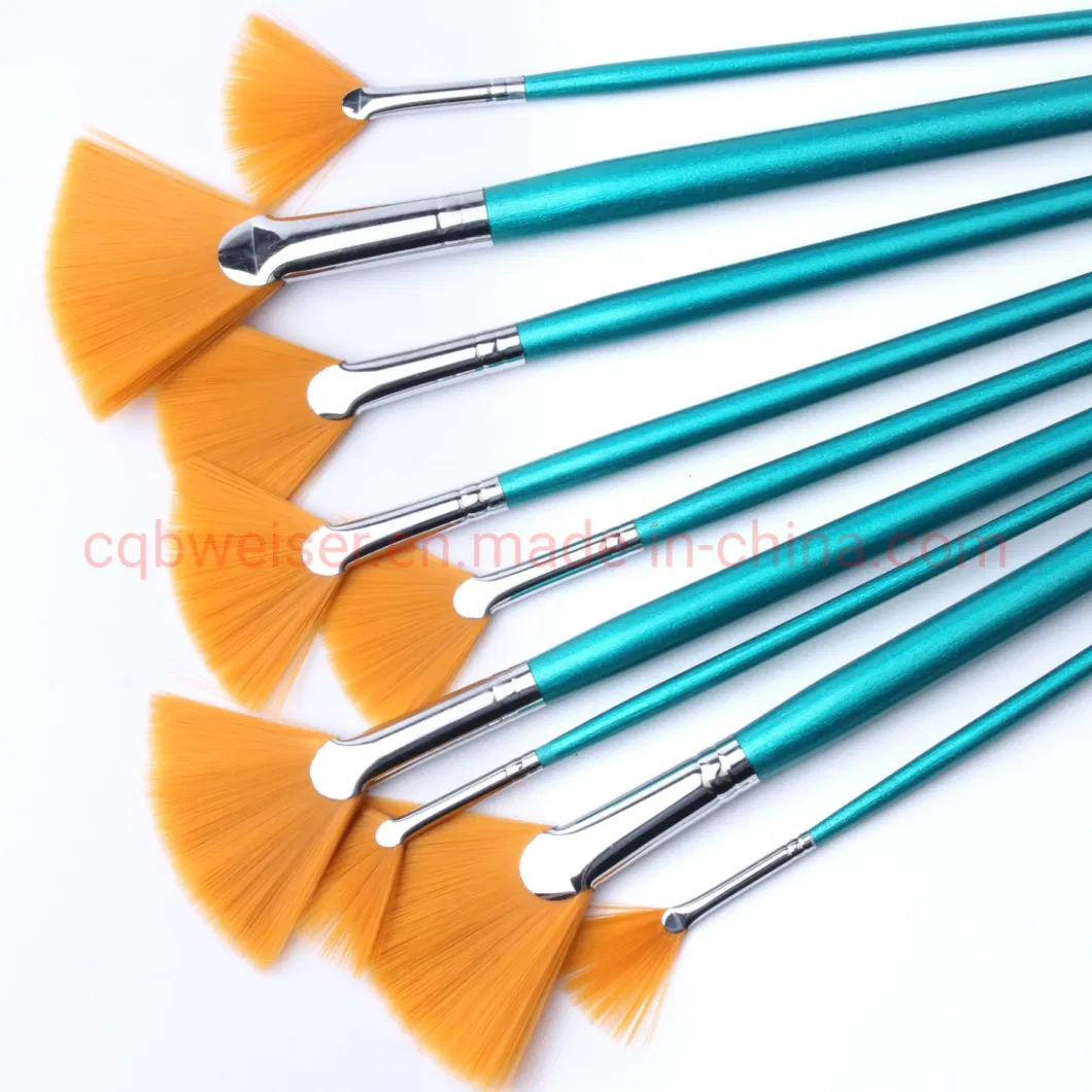 Acrylic Watercolor Oil Nylon Hair Fan Head Wood Handle Brush